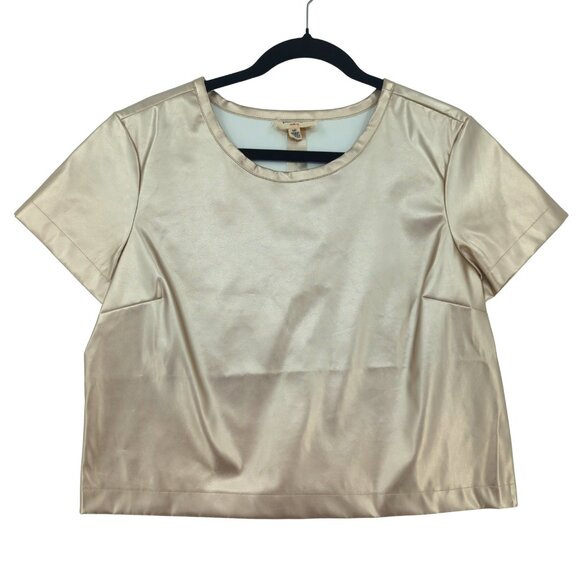 Anthropologie Porridge Crop Top Womens Size Medium Petite Gold Faux Leather - Picture 1 of 6
